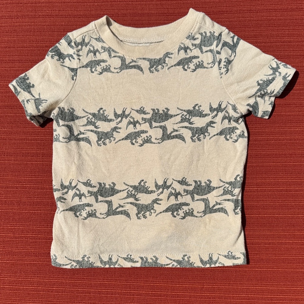 Kids Cream and Gray Dinosaur Stripe  T-Shirt